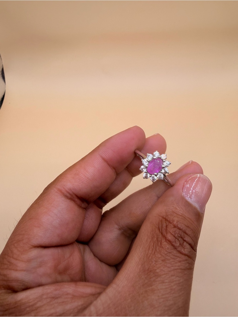 925 Sterling Silver Pink Ruby & Cz Ring Size 10.25.